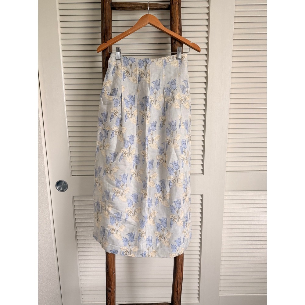 VTG Cerruti 1881 Ligne Pour Femme Linen Blend Floral Midi Skirt ‎ Made in France